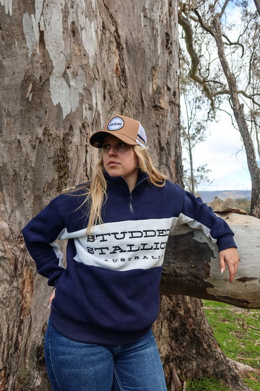 Navy & White Quarter Zip Jumper