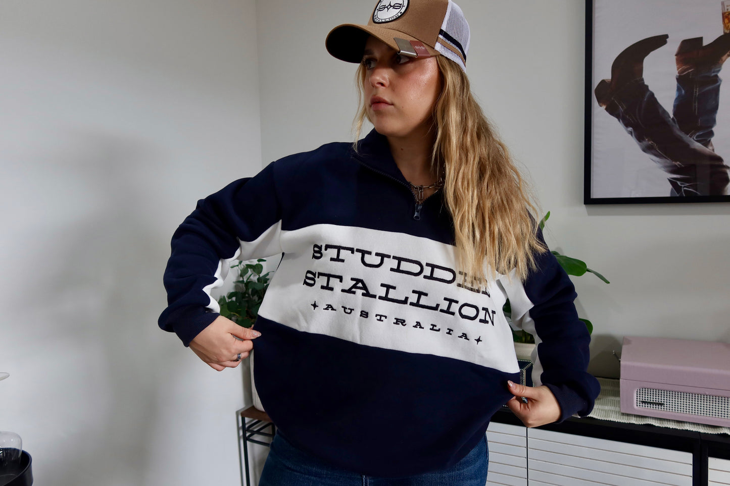 Navy & White Quarter Zip Jumper